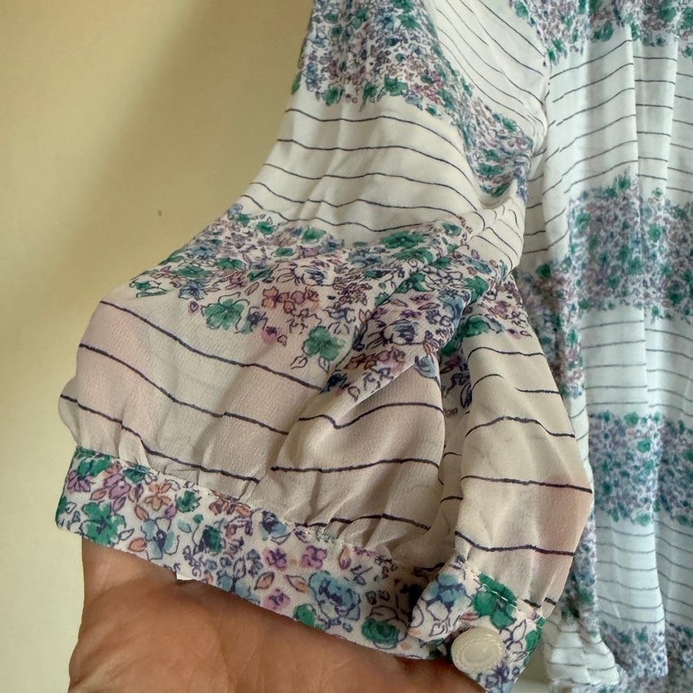 Lauren Conrad Floral Striped Women's 3/4 Sleeve Sheer Top Spring Floral Medium - Picture 3 of 6